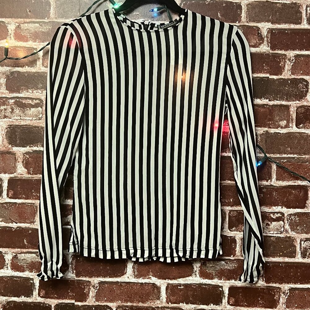 Vintage Gianni Versace Silk Striped Long Sleeve Top - Size 40